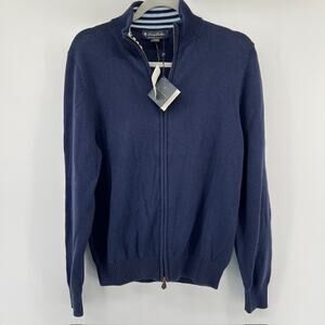 NWT Brooks Brothers Supima Cotton Full Zip Cardigan Sweater Mens S Navy Blue
